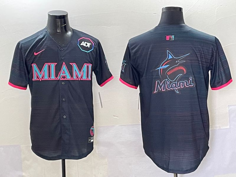 Men 2025 Miami Marlins Blank Black Joint Name Nike MLB Jersey style 7